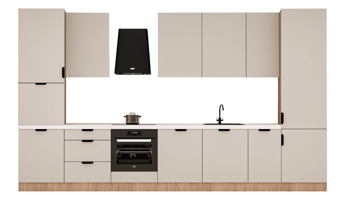 Küchenzeile 400 cm Küchenblock Einbauküche Ohne Arbeitsplatte , Sorento KS9-M400 , Beige/Sonoma Eiche