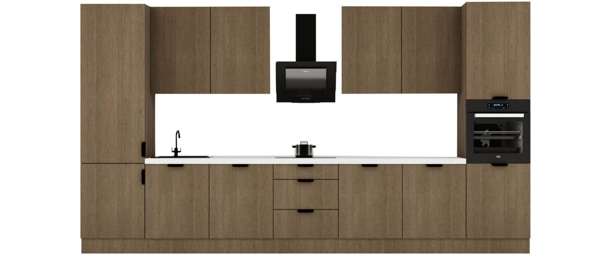 Küchenzeile 420 cm Küchenblock Einbauküche Ohne Arbeitsplatte , Sorento KS7-M420 , Dunkle Eiche