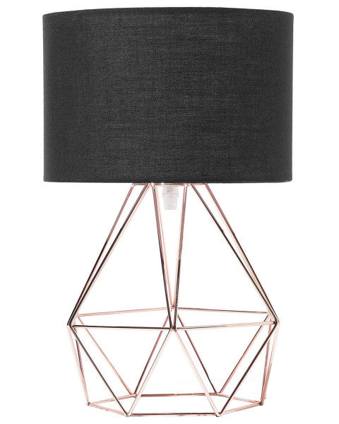 Schwarze und kupferne Nachttischlampe.