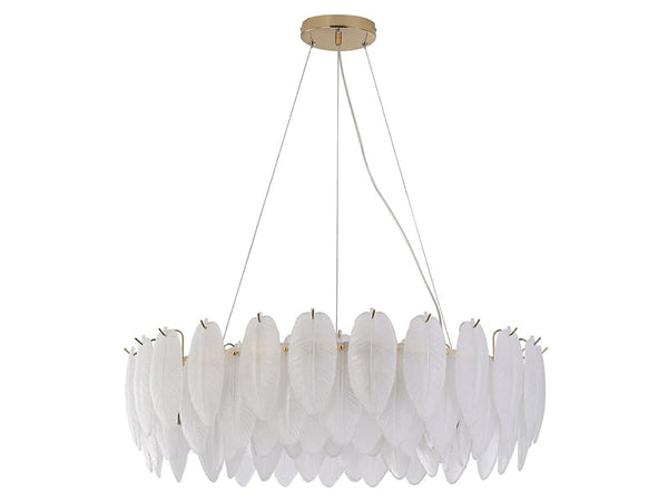Pendelleuchte Leaf - 6-Punkt, Glas, Weiß-Gold.