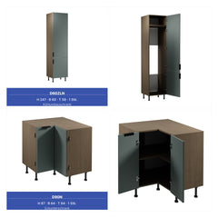 Winkelküche 405 x 205 cm Viel Stauraum Küchenzeile Küchenblock Ohne E-Geräten Einbauküche, Sorento KS5-M405 Grün/Dunkle Eiche