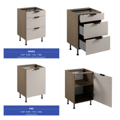 Küchenzeile 420 cm Küchenblock Einbauküche Ohne Arbeitsplatte , Sorento KS7-M420 , Beige/Dunkle Eiche
