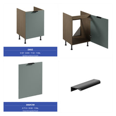 Winkelküche 405 x 205 cm Viel Stauraum Küchenzeile Küchenblock Ohne E-Geräten Einbauküche, Sorento KS5-M405 Grün/Dunkle Eiche