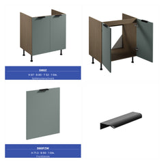 Küchenzeile 515 cm Einbauküche Küche ohne Arbeitsplatte Küchenmöbel , Sorento KS6-M515 , Grün/Dunkle Eiche