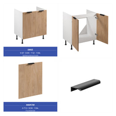 Küchenzeile 515 cm Einbauküche Küche ohne Arbeitsplatte Küchenmöbel , Sorento KS6-M515 , Sonoma Eiche/Weiß