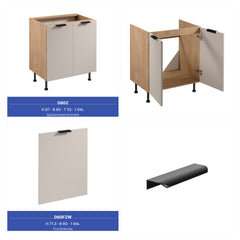 Küchenzeile 515 cm Einbauküche Küche ohne Arbeitsplatte Küchenmöbel , Sorento KS6-M515 , Beige/Sonoma Eiche