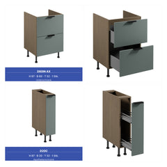 Winkelküche 405 x 205 cm Viel Stauraum Küchenzeile Küchenblock Ohne E-Geräten Einbauküche, Sorento KS5-M405 Grün/Dunkle Eiche