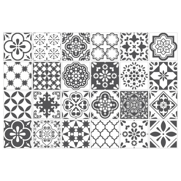 Fliesenaufkleber Schwarz-Weiß Marokkanisches Mosaik Set.