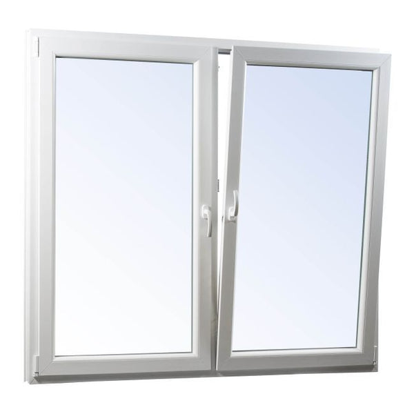 PVC-Fenster, Dreh + Drehkipp, 3-fach verglast, 1165 x 1135 mm, symmetrisch, weiß.