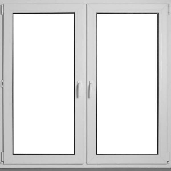 PVC-Fenster, Dreh + Drehkipp, 3-fach verglast, 1165 x 1135 mm, symmetrisch, weiß.