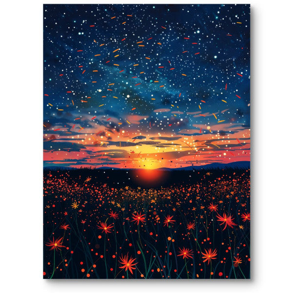 Poster Landschaft Sonnenuntergang Blumen für Schlafzimmer 70x100.