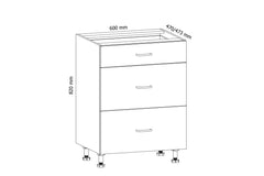 Unterschrank D60S3 - Provence -  Weiß/Matt