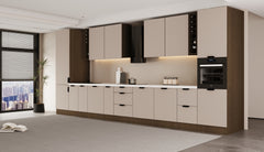 Küchenzeile 515 cm Einbauküche Küche ohne Arbeitsplatte Küchenmöbel , Sorento KS6-M515, Beige/Dunkle Eiche