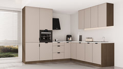 Winkelküche 265 x 225 cm Eckküche Ohne Arbeitsplatte Einbauküche L küche , Sorento KS15-M265 , Beige/Dunkle Eiche