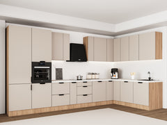 Winkelküche 405 x 205 cm Viel Stauraum Küchenzeile Küchenblock Ohne E-Geräten Einbauküche, Sorento KS5-M405 Beige / Sonoma Eiche