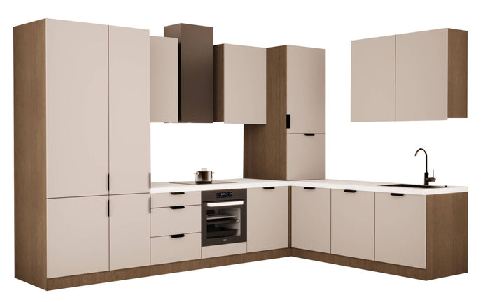 Winkelküche - Sorent KS4-M340 - Beige / Dunkle Eiche