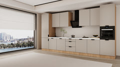 Küchenzeile 420 cm Küchenblock Einbauküche Ohne Arbeitsplatte , Sorento KS7-M420 , Beige/Sonoma Eiche