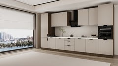 Küchenzeile 420 cm Küchenblock Einbauküche Ohne Arbeitsplatte , Sorento KS7-M420 , Beige/Dunkle Eiche