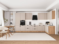 Winkelküche 405 x 205 cm Viel Stauraum Küchenzeile Küchenblock Ohne E-Geräten Einbauküche, Sorento KS5-M405 Beige / Sonoma Eiche