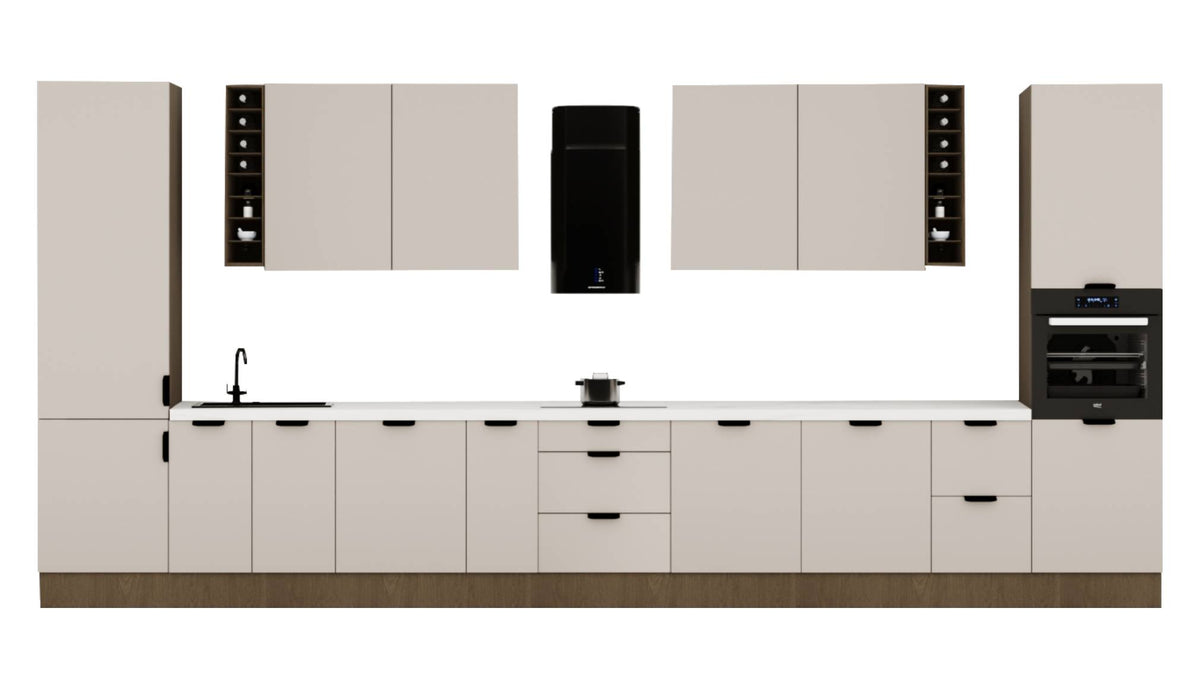 Küchenzeile 515 cm Einbauküche Küche ohne Arbeitsplatte Küchenmöbel , Sorento KS6-M515, Beige/Dunkle Eiche