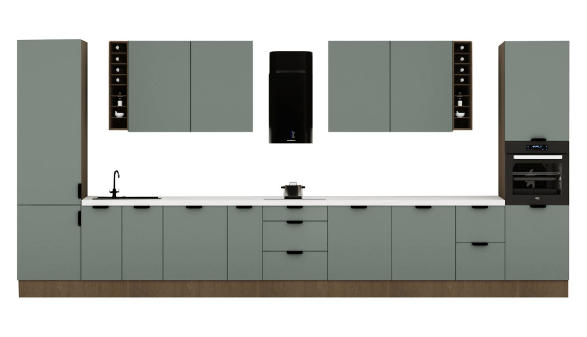 Küchenzeile 515 cm Einbauküche Küche ohne Arbeitsplatte Küchenmöbel , Sorento KS6-M515 , Grün/Dunkle Eiche