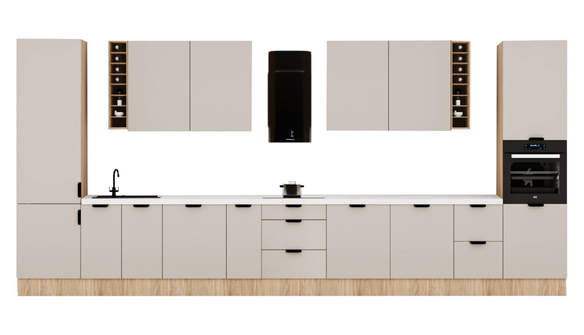 Küchenzeile 515 cm Einbauküche Küche ohne Arbeitsplatte Küchenmöbel , Sorento KS6-M515 , Beige/Sonoma Eiche