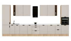 Küchenzeile 515 cm Einbauküche Küche ohne Arbeitsplatte Küchenmöbel , Sorento KS6-M515 , Beige/Sonoma Eiche
