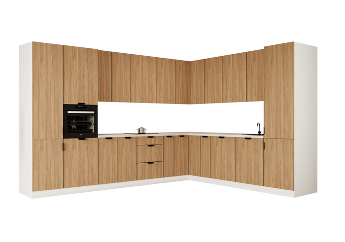 Winkelküche 345 x 285 cm Ohne Arbeitsplatte Eckküche Einbauküche , Sorento KS12-M345 , Sonoma Eiche/Weiß