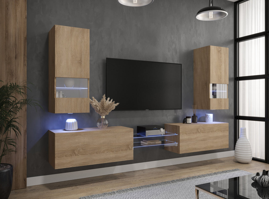 Wohnwand - Wohnzimmer-Luxus 2024 / Exklusive Materialien für moderne Wohnwände, (Komplett Set, 6-St., AN21) - Milaros Markt