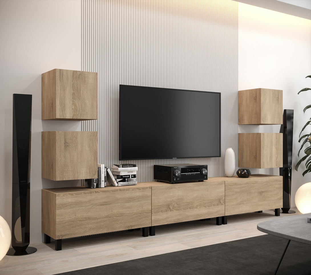 Wohnwand Moderne Eleganz - Wohnwand, (Set, 7-St., Push-to-open - LED-Beleuchtung - Geprüfte Qualität) - Milaros Markt