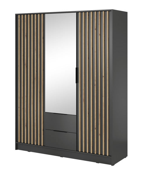 Kleiderschrank KELLY – 155 cm, mit Latten und Spiegel, Graphit