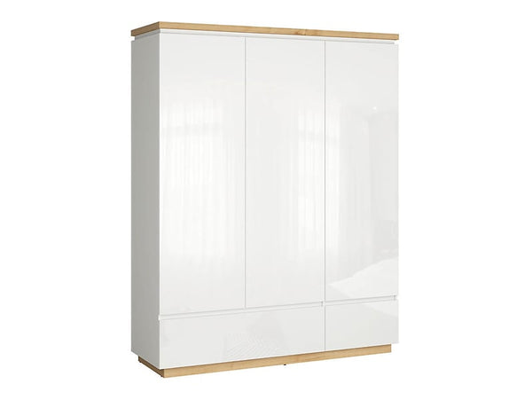 Kleiderschrank Erla 3-türig – 163 cm, Eiche Hickory/Weißglanz