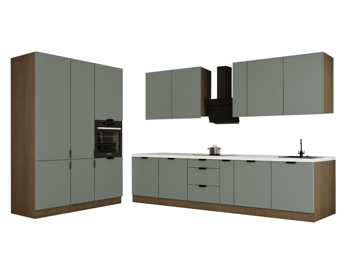 Küchenzeile320x160 cm Küchenschränke Einbauküche Küchenblock Ohne Arbeitsplatte , Sorento KS13-M320 ,Grün / Dunkle Eiche