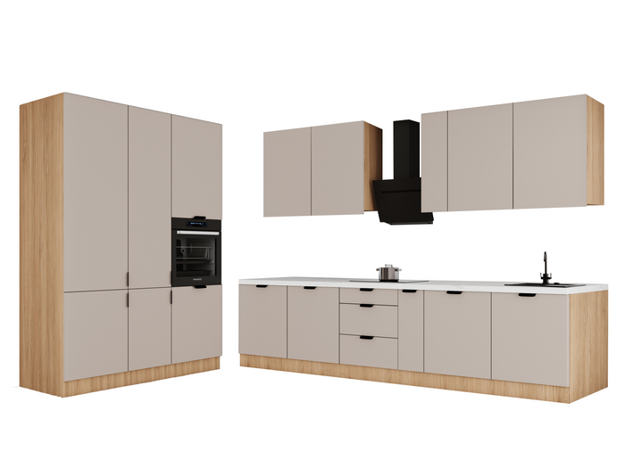 Küchenzeile 320x160 cm Küchenschränke Einbauküche Küchenblock Ohne Arbeitsplatte , Sorento KS13-M320 ,Beige/Sonoma Eiche
